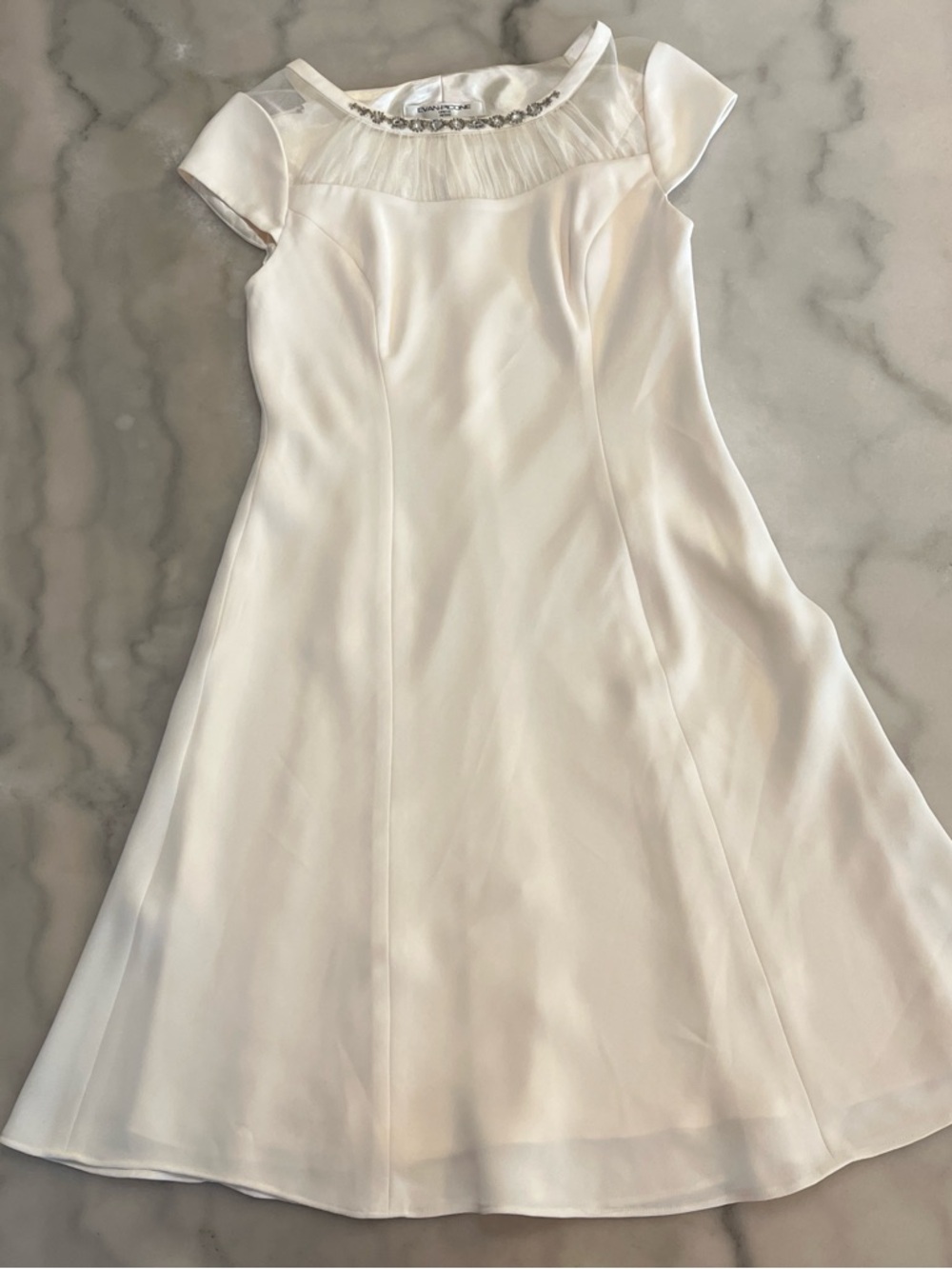Evan Picone Ivory Dress with Beaded Jewel Trim